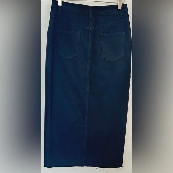 NEW Black Denim Maxi Skirt 25 High Slit Raw Hem Y2K Boho Grunge Minimalist NWT - Picture 4 of 9